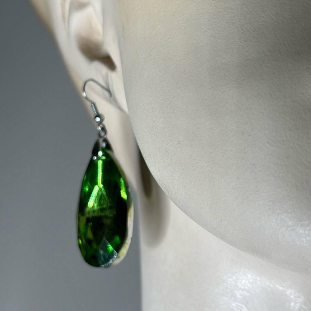 SOLDGreen Faceted Glass Teardrop Earrings - Picture 13 of 15
